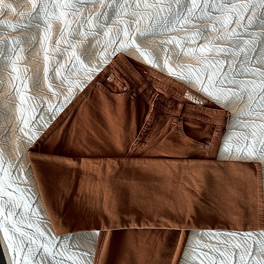 NWOT AG Mari High Rise Slim Straight corduroy 1 year sulfur caramel color - Picture 4 of 7
